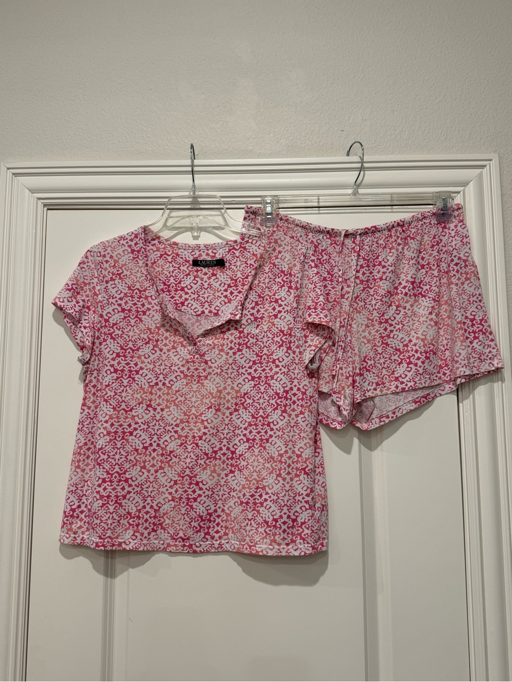 Ladies Lauren Ralph Lauren Pink Cotton Pajama Set Medium